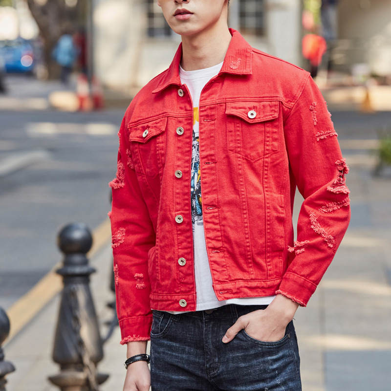 New Men's Denim Jacket Fashion Korean Slim-fit Ripped Cotton Bomb Denim Fashion Jacket 2023