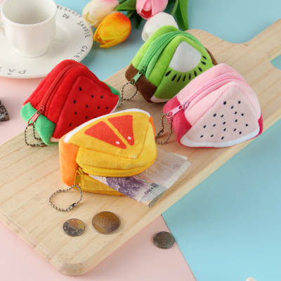 Creative Plush Three-dimensional Triangle Fruit Coin Purse Watermelon Orange Coin Bag Key Bag Pendant Gift