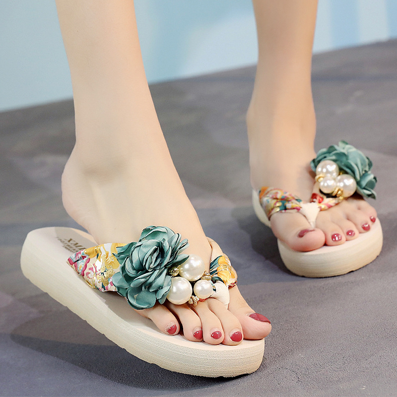 Korean-style Women's Summer Parent-child Thick Sandals Sandals Non-slip Flip-flops Women's Wedge Flower Slippers Women's Outer Wear
