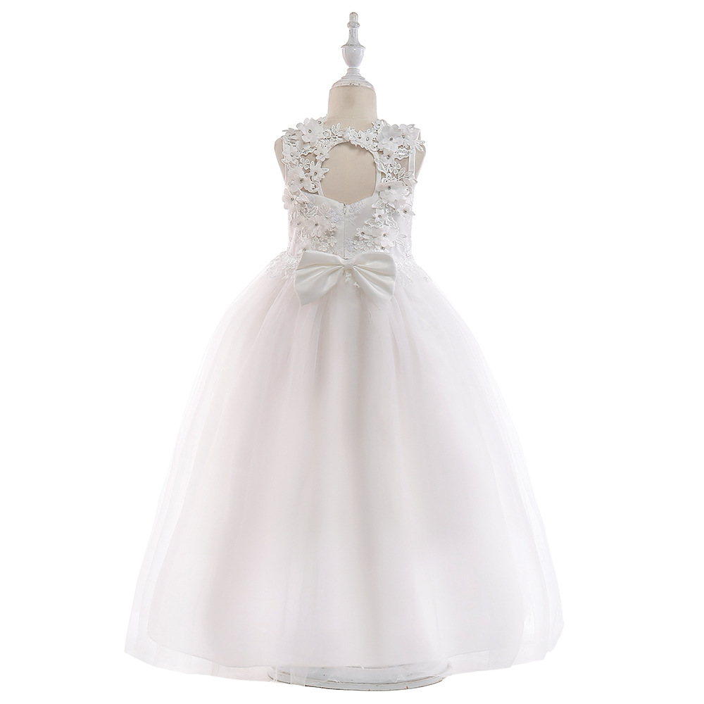 2024 new children's dress back hollow out children's long dress flower girl's wedding dress girl's flower lace long dress