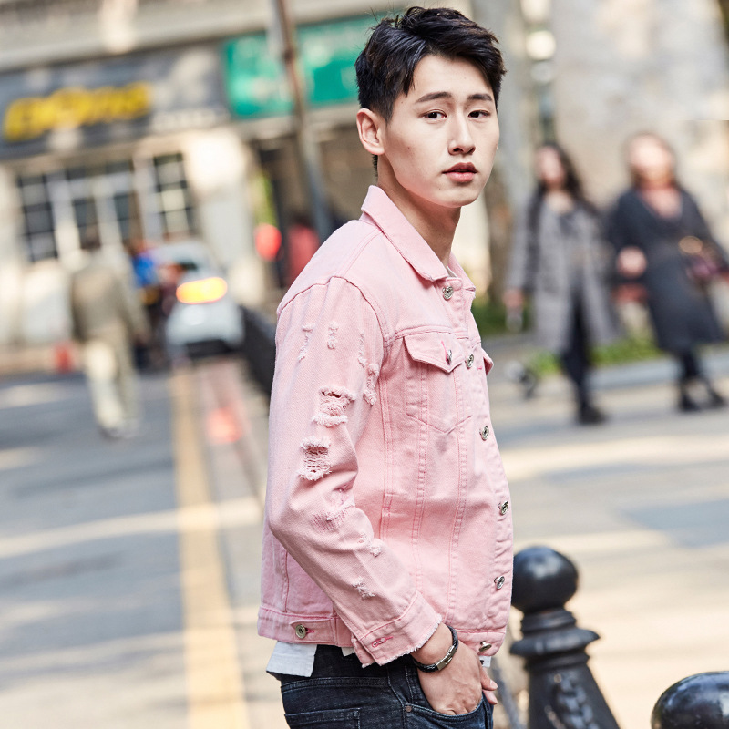New Men's Denim Jacket Fashion Korean Slim-fit Ripped Cotton Bomb Denim Fashion Jacket 2023