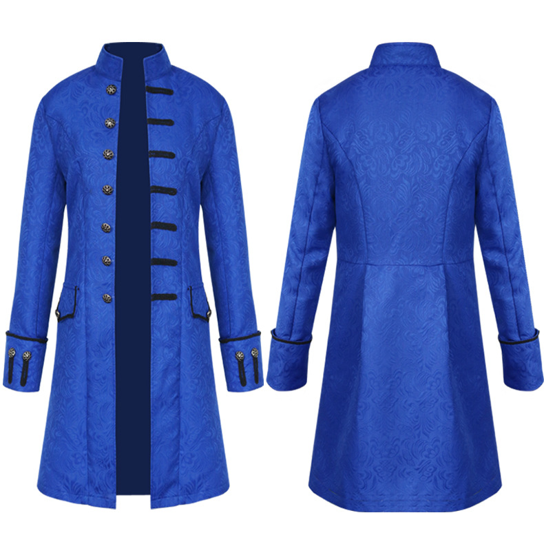 Manzhixin wish Amazon European and American men's medieval clothing coat jacket trench coat long retro stand collar