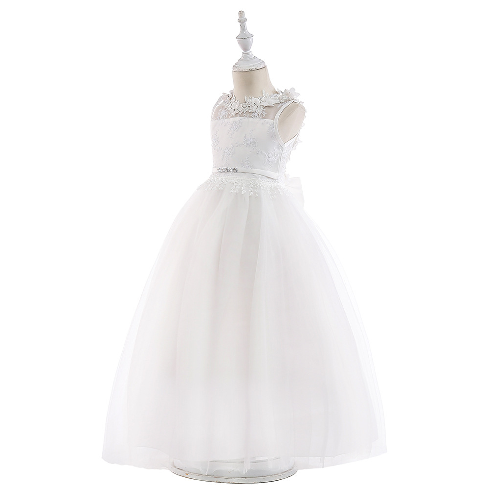 2024 new children's dress back hollow out children's long dress flower girl's wedding dress girl's flower lace long dress