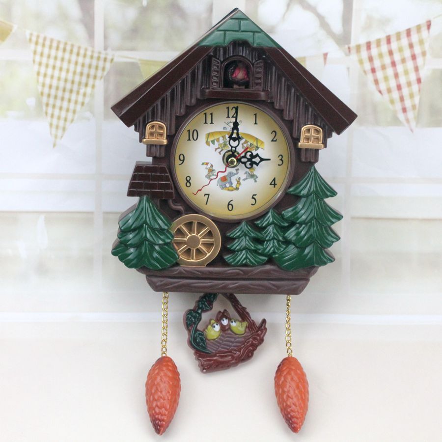 New cuckoo house-shaped creative wall clock cartoon children's room decoration wall clock whole POINT Music time E22