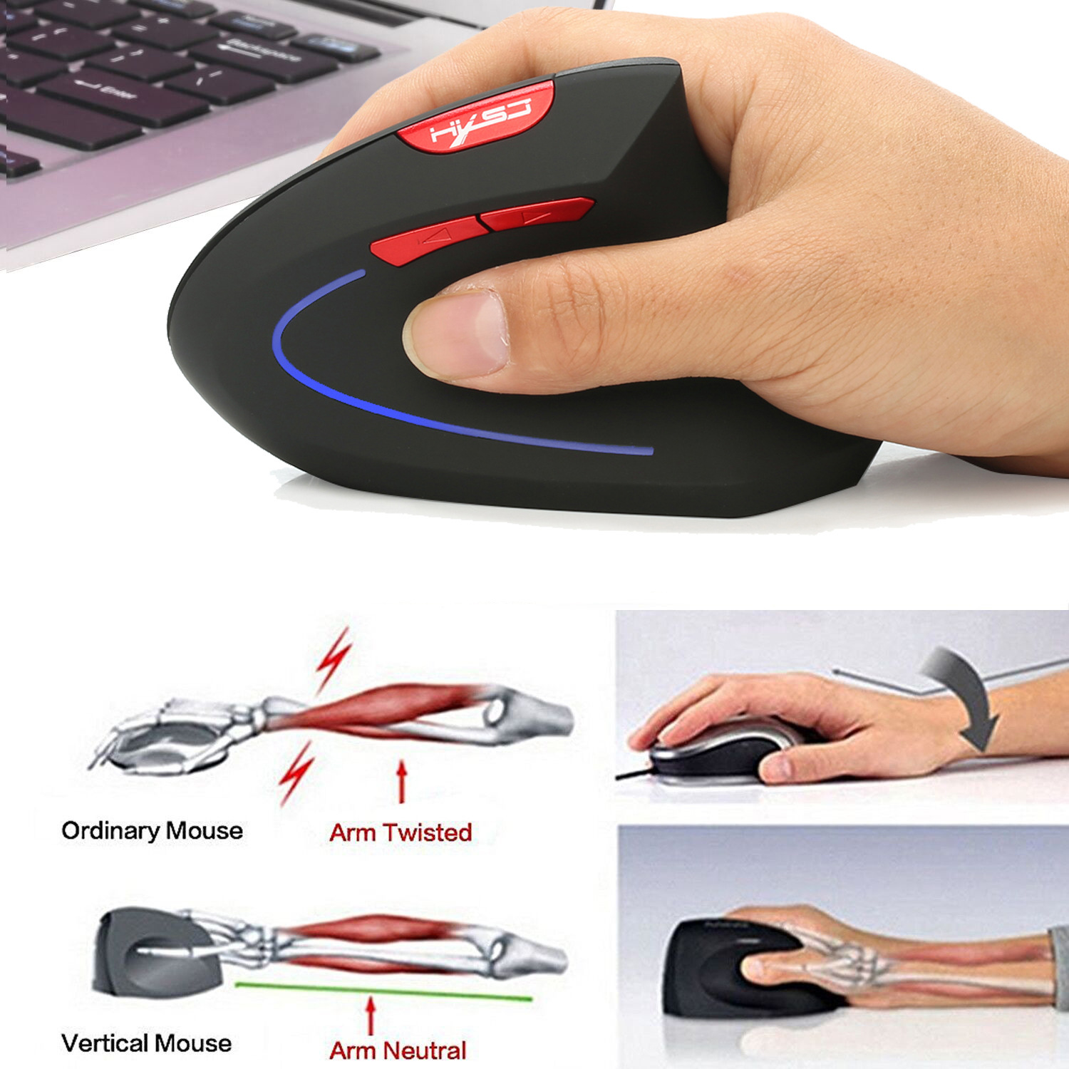 HXSJ 2.4GHz vertical wireless mouse MOUSE Ergonomic design 2400DPI suitable for office design