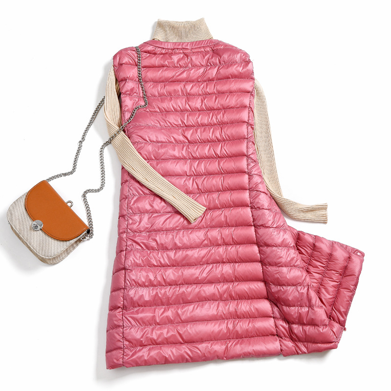 Autumn and winter New light down vest cross-border mid-length round neck hidden buckle Korean slim fashion slim wholesale