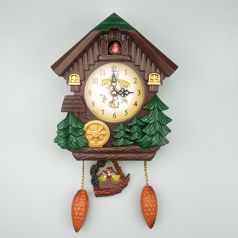 New cuckoo house-shaped creative wall clock cartoon children's room decoration wall clock whole POINT Music time E22