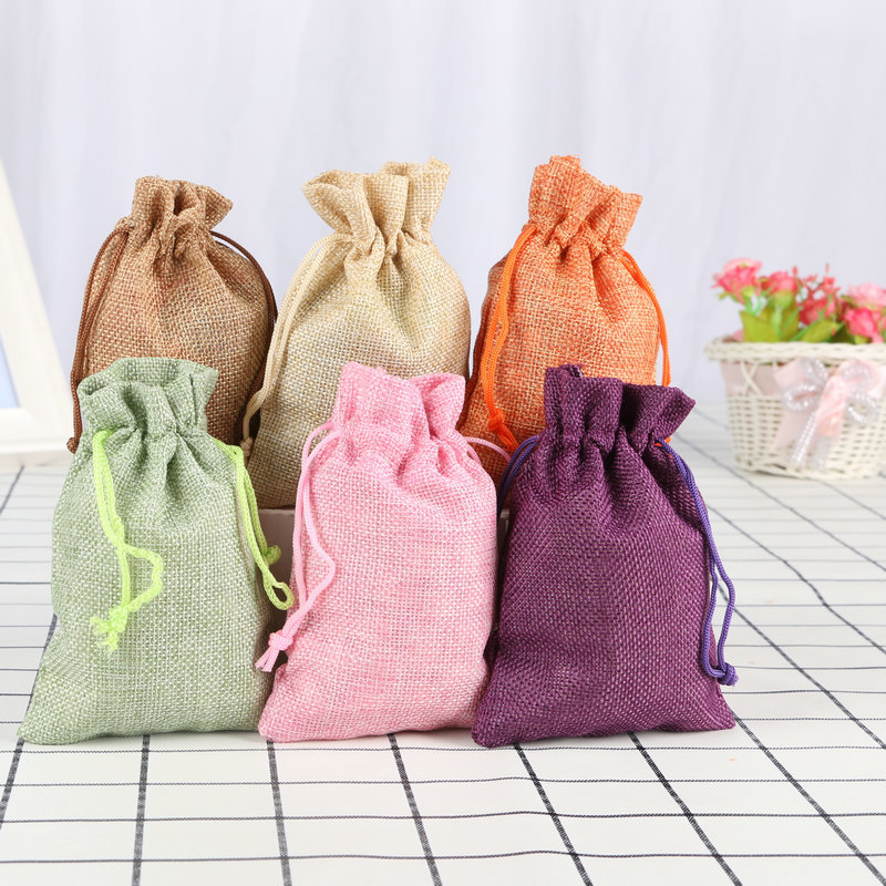 Color linen bag jewelry packaging drawstring small jewelry bag linen sachet empty bag linen gift spot