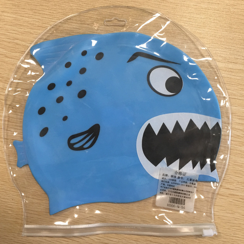 Vernon wave children's cartoon fish swimming cap ear protection waterproof silicone cap youth training vacation swimming cap