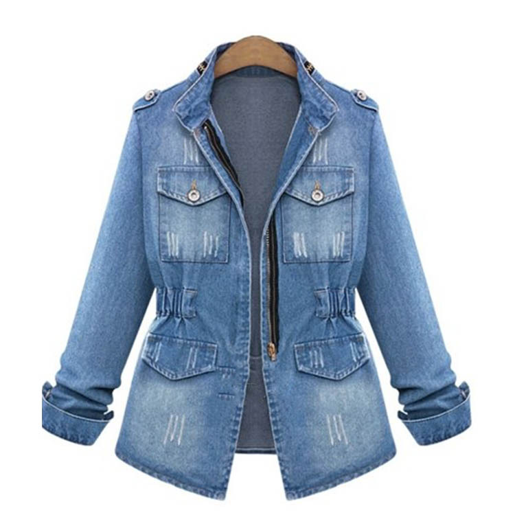 European station AliExpress autumn and winter New European and American women's denim coat large size fat girls foreign trade long sleeve coat women