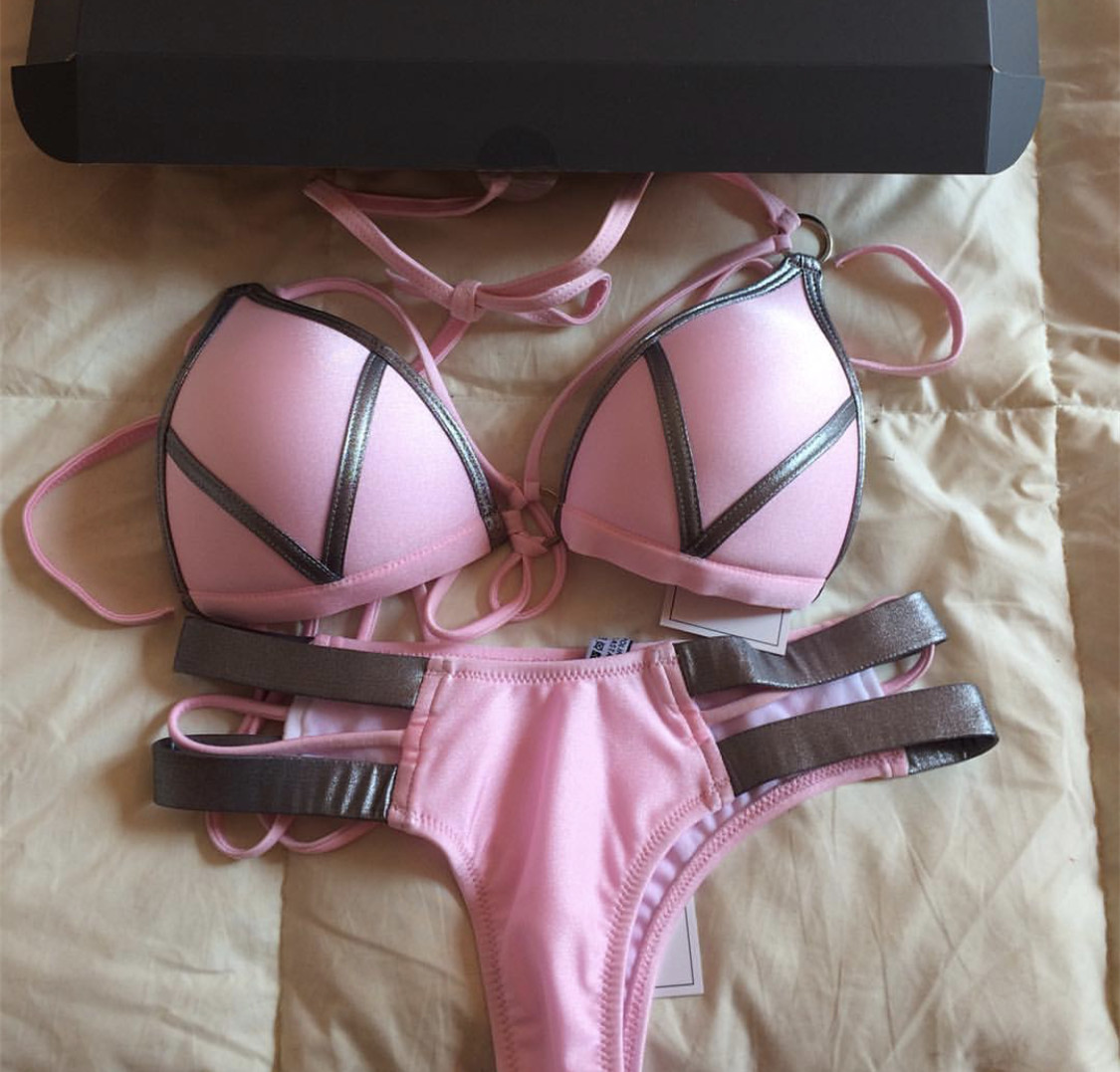2021 AliExpress Bronzing Stitching Bikini Women Sexy Swimwear Swimsuit Foreign Trade bikini4 Color