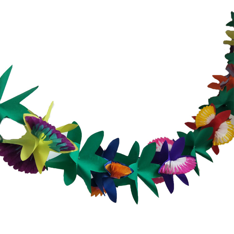 Hawaiian party paper pull flower 3m three-dimensional festival party decoration pull flag banner wedding hanging flag props paper pull flower