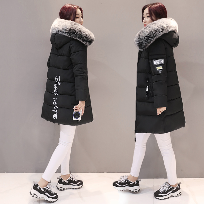 Cross-border cotton-padded jacket women's coat 2023 new winter Korean-style slim-fit thickened mid-length cotton-padded coat women's large fur collar cotton-padded jacket