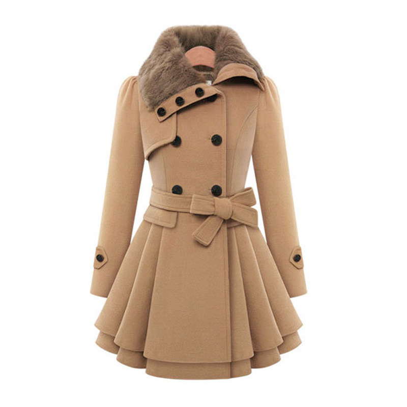 eBay2016 new European and American women's slim fit long woolen coat double-breasted woolen coat trench coat women