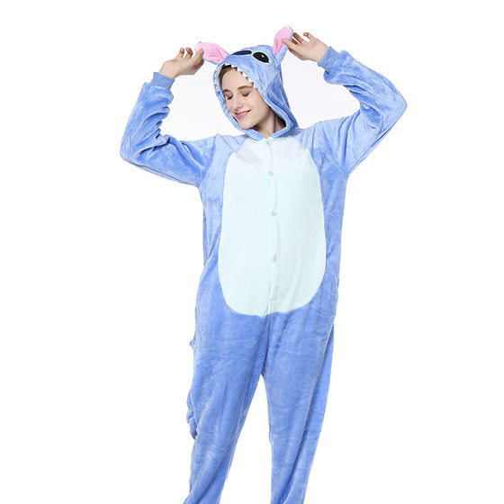 Source worker Blue Boy Blue Boy Blue Rose stitch cartoon animal one-piece pajamas flannel