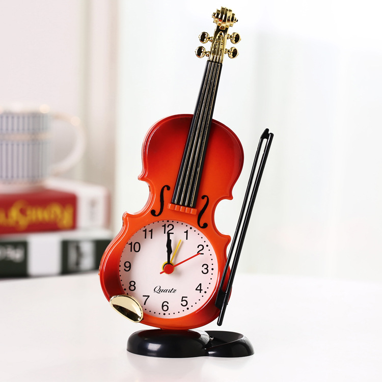 Simulation violin alarm clock factory wholesale direct creative musical instrument modeling desktop clock living room decoration table clock
