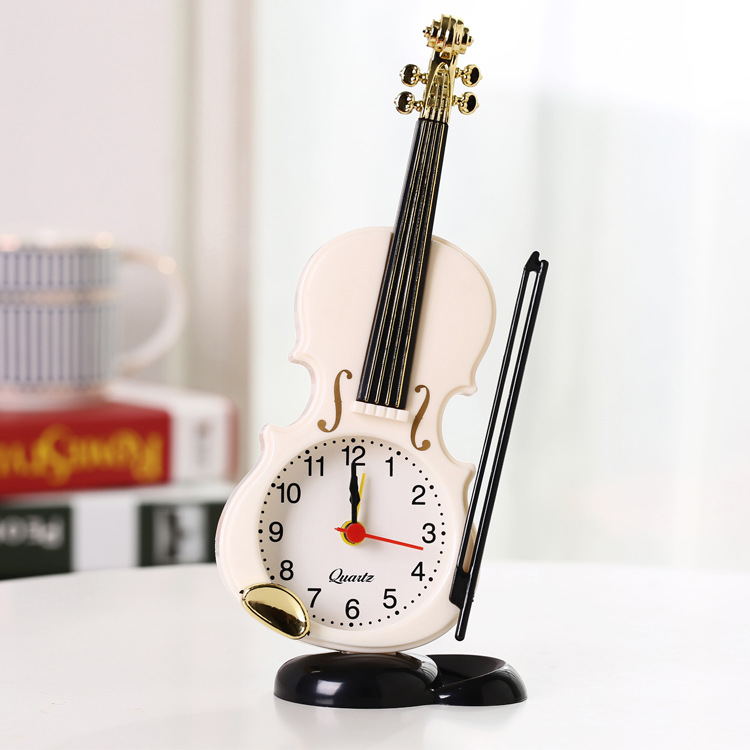 Simulation violin alarm clock factory wholesale direct creative musical instrument modeling desktop clock living room decoration table clock