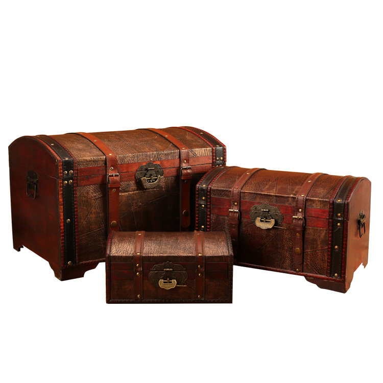 Antique vintage wooden box three-piece set of old antique wooden box wooden treasure box haunted house program prop box wholesale