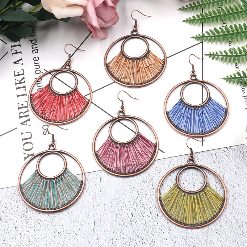 Original fashion hand-woven earrings fashion retro big circle earrings women bohemian hollow jewelry wholesale