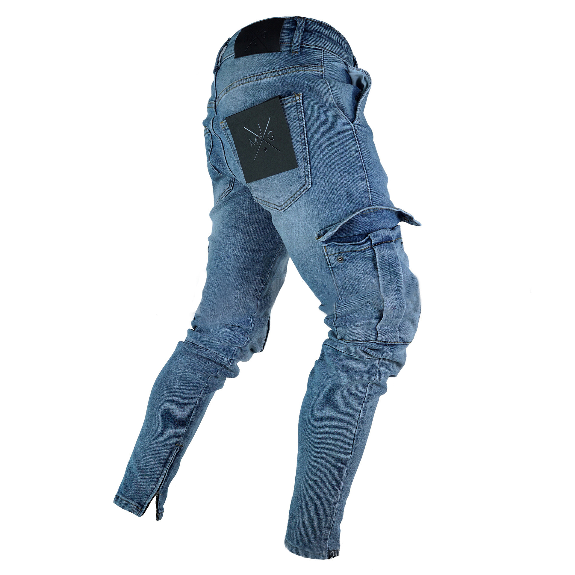 2023 European and American foreign trade new jeans knee big pocket small feet zipper jeans men's AliExpress