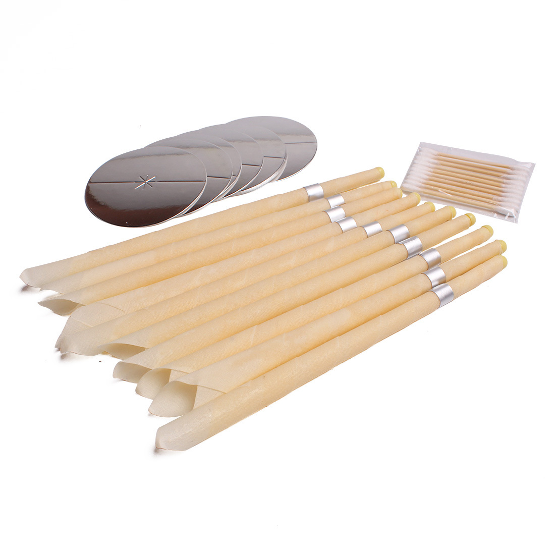 Cross-border hot sale a set of boxed ear candle horn type beeswax big ear candle stick with plug with tray cotton swab earplug ear wax