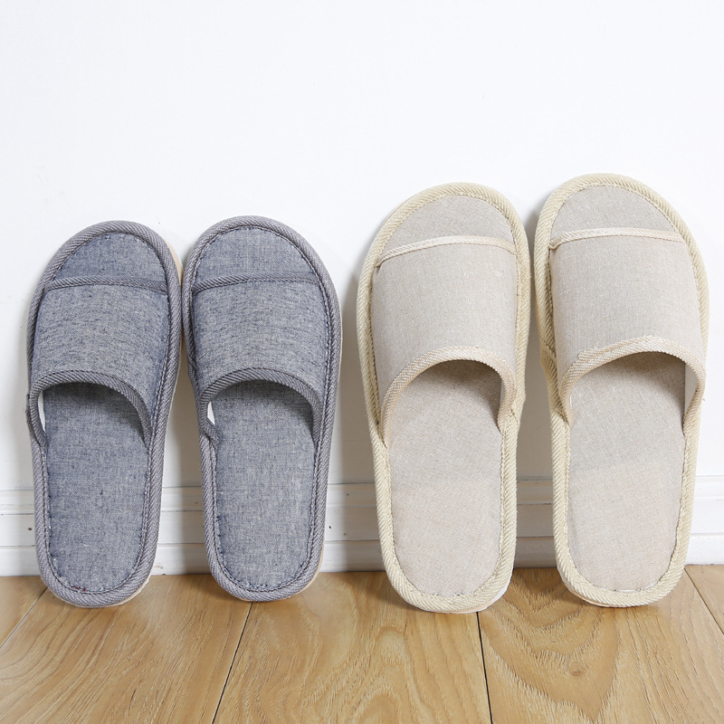 Retro solid color coarse cloth Hotel B & B home slippers men and women couple simple residential indoor floor Eva shoes