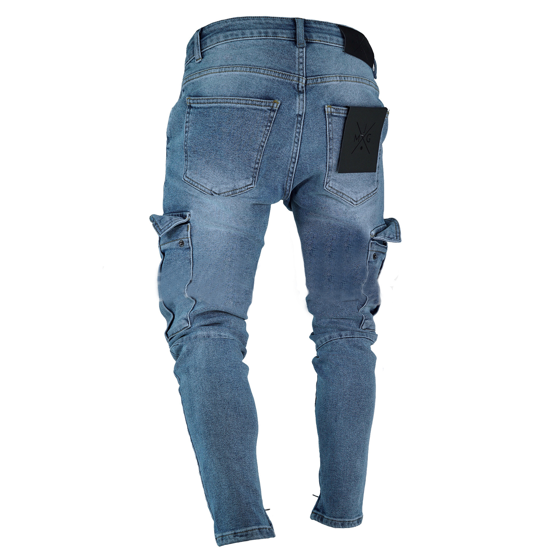 2023 European and American foreign trade new jeans knee big pocket small feet zipper jeans men's AliExpress