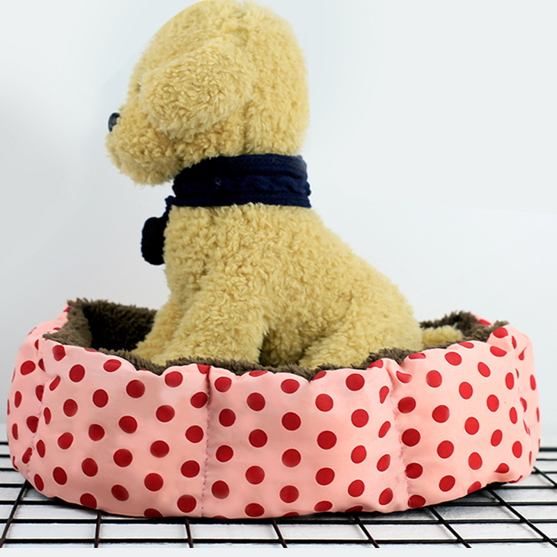 Polka Dot Octagonal Kennel Super Soft Cotton Velvet Winter Warm Dog Bed Cat Nest Detachable and Washable Polka Dot Pet Nest