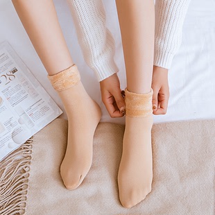 Socks female in autumn and winter adult warm socks snow socks snow socks with velvet thickened male and female fashion solid color floor socks