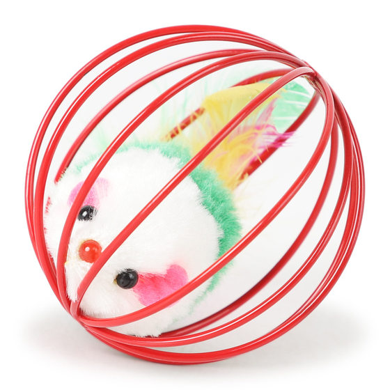Cat toy mouse real feather feather tail wholesale leather pantiao classic hot color paint iron wire cage cat toy cage mouse