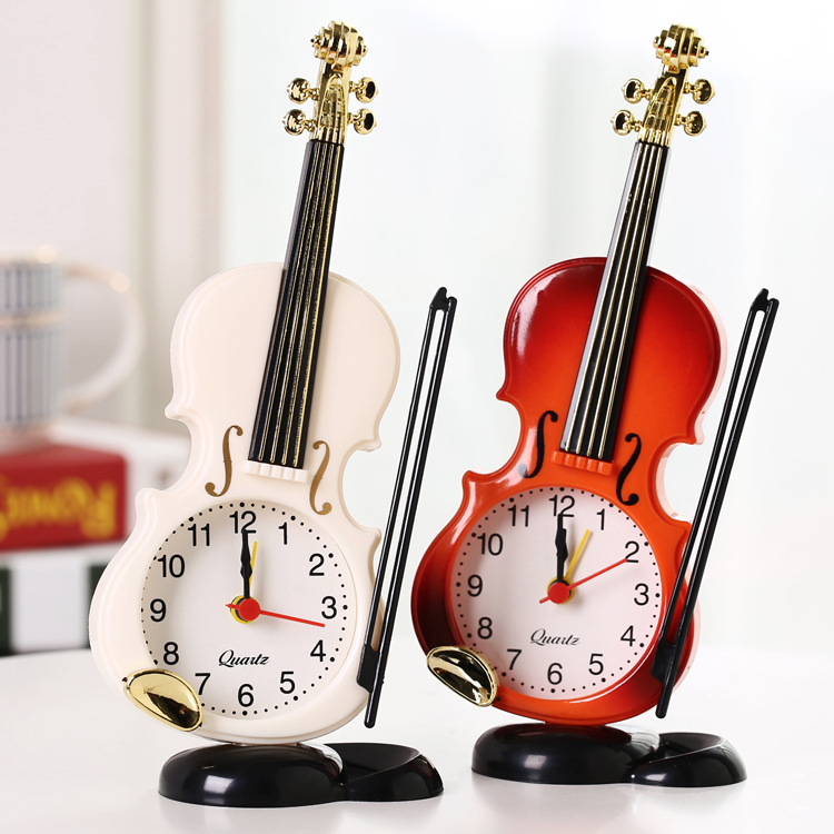 Simulation violin alarm clock factory wholesale direct creative musical instrument modeling desktop clock living room decoration table clock