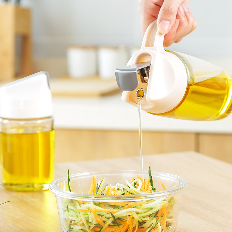 Glass Oil Pot Household Leak-proof Oil Bottle Kitchen Automatic Opening and Closing Seasoning Bottle Oil Bottle Vinegar Bottle Oil Pot Pot with Lid