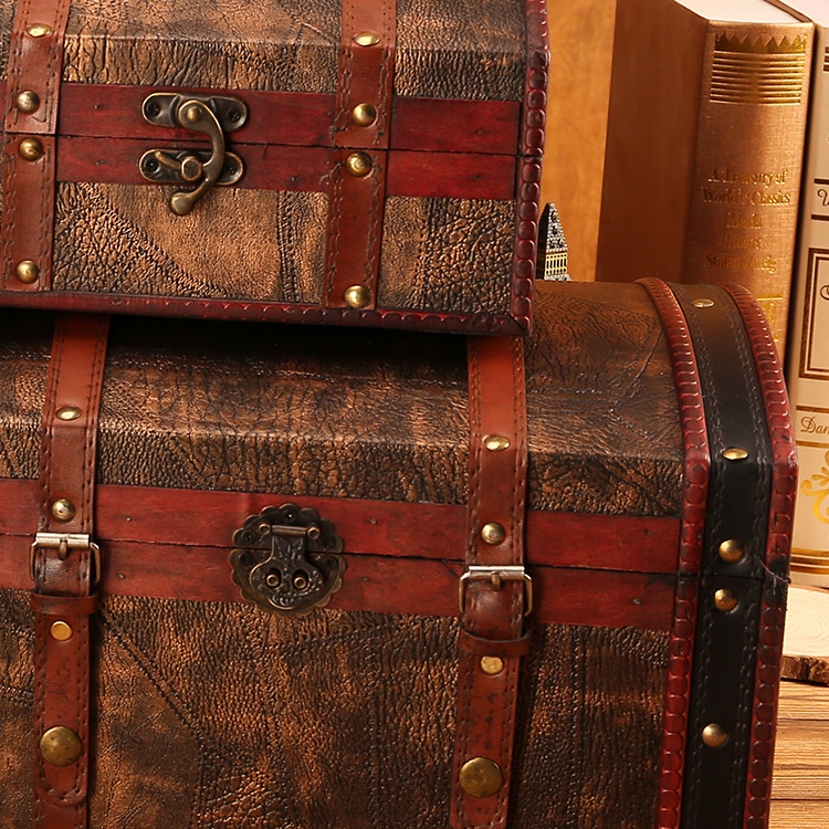 Antique vintage wooden box three-piece set of old antique wooden box wooden treasure box haunted house program prop box wholesale