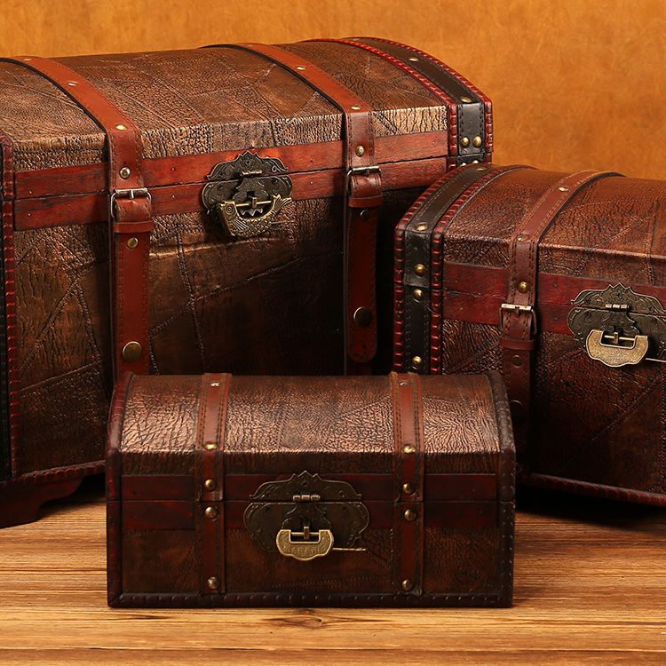 Antique vintage wooden box three-piece set of old antique wooden box wooden treasure box haunted house program prop box wholesale