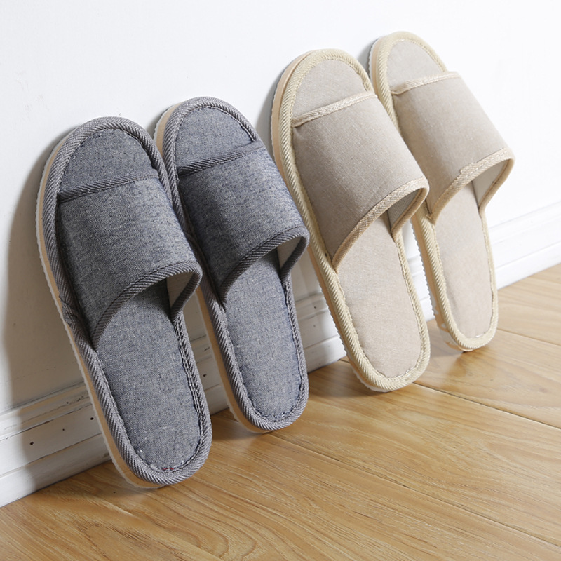 Retro solid color coarse cloth Hotel B & B home slippers men and women couple simple residential indoor floor Eva shoes