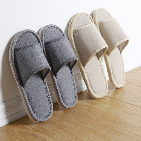 Retro solid color coarse cloth Hotel B & B home slippers men and women couple simple residential indoor floor Eva shoes