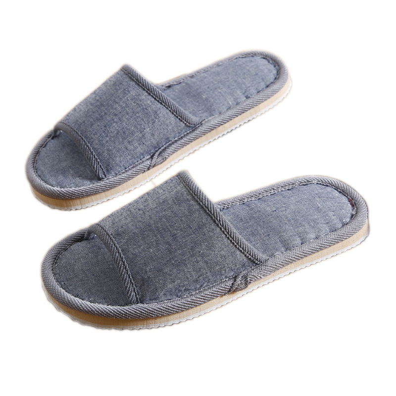 Retro solid color coarse cloth Hotel B & B home slippers men and women couple simple residential indoor floor Eva shoes