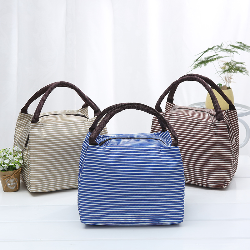 Factory Direct Portable Aluminum Foil Lunch Box Bag Lunch Bag Insulation Bag Picnic Anti-fouling Striped Insulation Lunch Bag