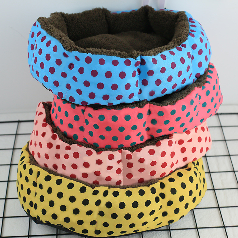 Polka Dot Octagonal Kennel Super Soft Cotton Velvet Winter Warm Dog Bed Cat Nest Detachable and Washable Polka Dot Pet Nest
