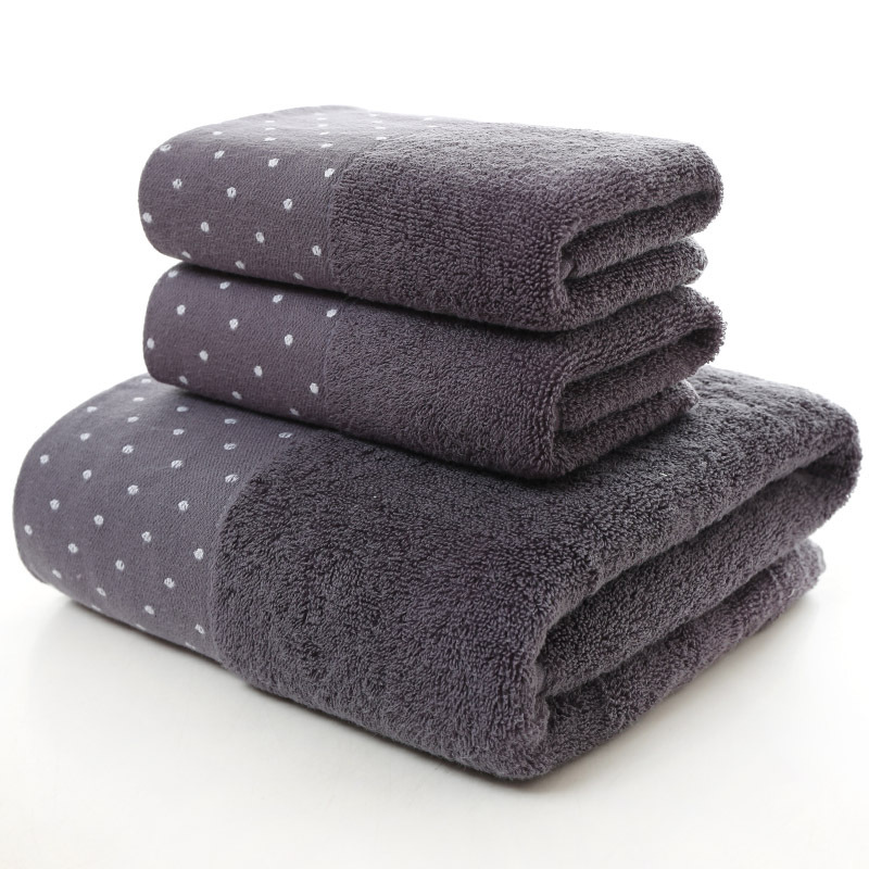 All-cotton polka dot bath towel set of 3 gift set with logo customization, suitable for export, soft and absorbent, new product promotion