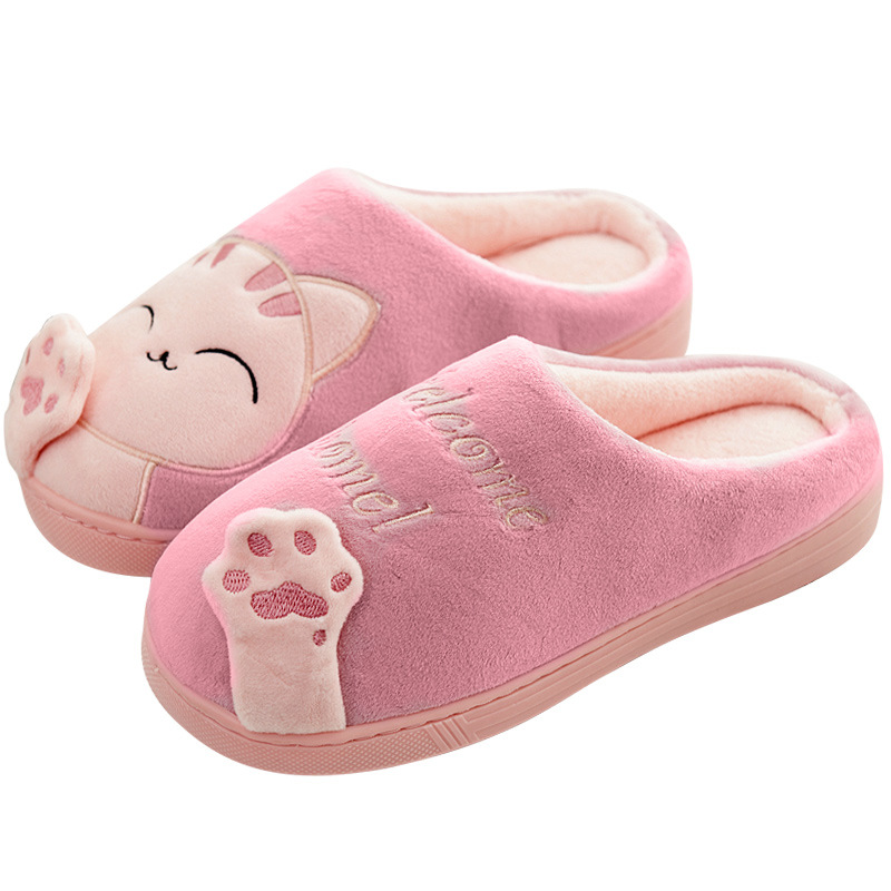 Home Cotton Slippers Indoor Winter Bag with Couple Cute Cartoon Ladies Warm Fleece-Lined Non-Slip Wool Slippers Autumn and Winter