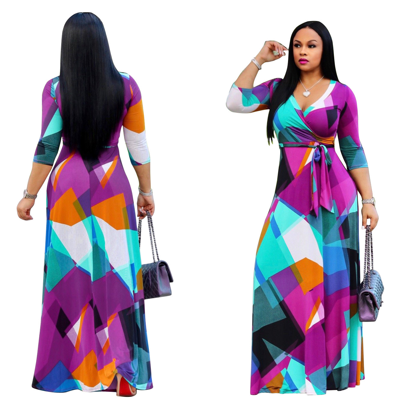 Amazon classic popular standard code sexy fashion digital printing European and American fashion style large swing skirt dress