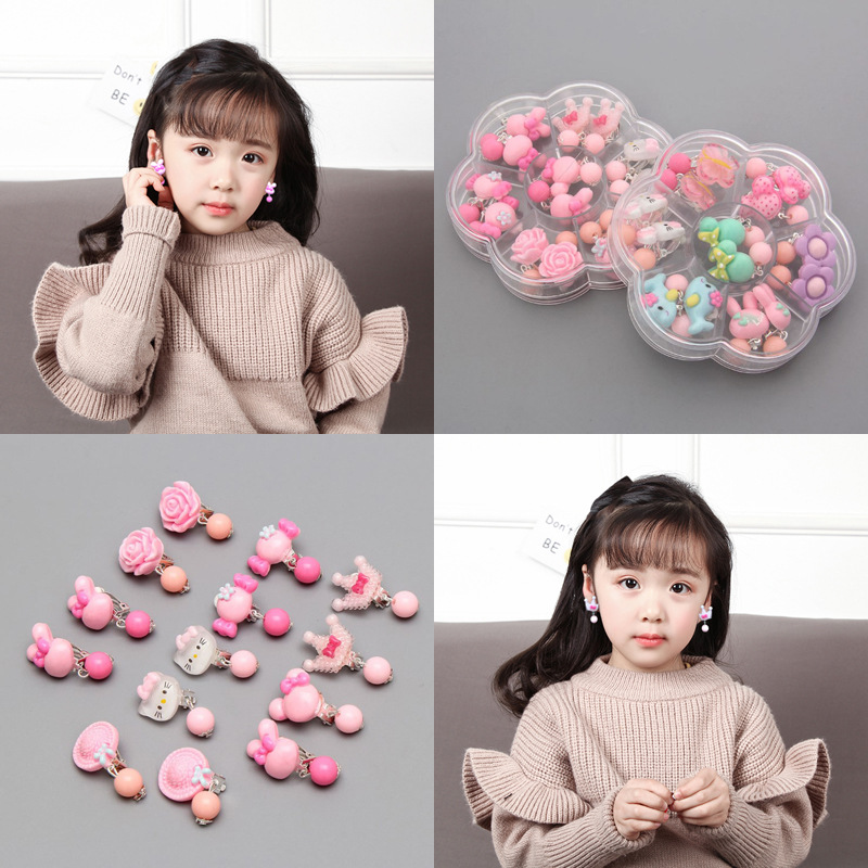 Hot Girls Cartoon Children's Boxed Ear Clips No Ear Holes Princess Student Cute Ear Studs Earrings Anti-Pain Earrings