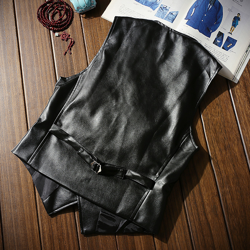 Amazon wholesale men's casual fashion PU vest men's vest Tide men's leather slim clothes men's