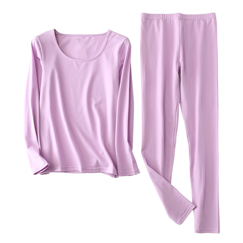 Women's Thin Solid Color Cotton Extra Large Size Thermal Underwear Set Round Neck Autumn Clothes and Long Pants Women's Threadline and Threadline Pants