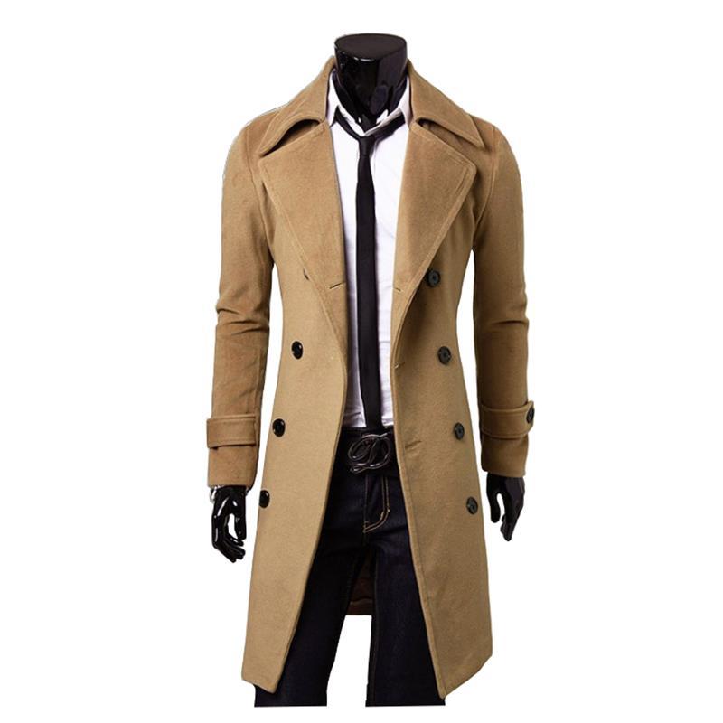 [M-4XL] Cross-border Autumn and Winter Long Double-breasted Windbreaker Men's Wool Coat Slim Fit Wool Coat Men