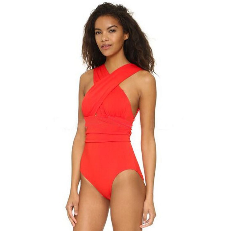 2023 Sexy Solid Color Chest Cross Belly Covering Slimming Plus Fat One-piece Women's Swimsuit bikini Plus Size Swimsuit