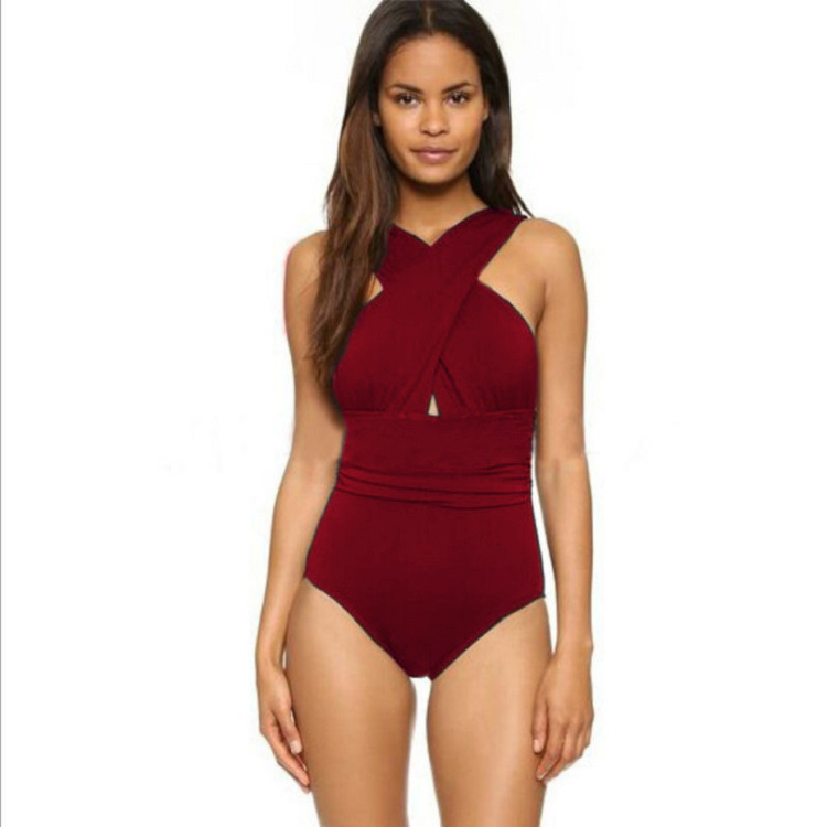 2023 Sexy Solid Color Chest Cross Belly Covering Slimming Plus Fat One-piece Women's Swimsuit bikini Plus Size Swimsuit