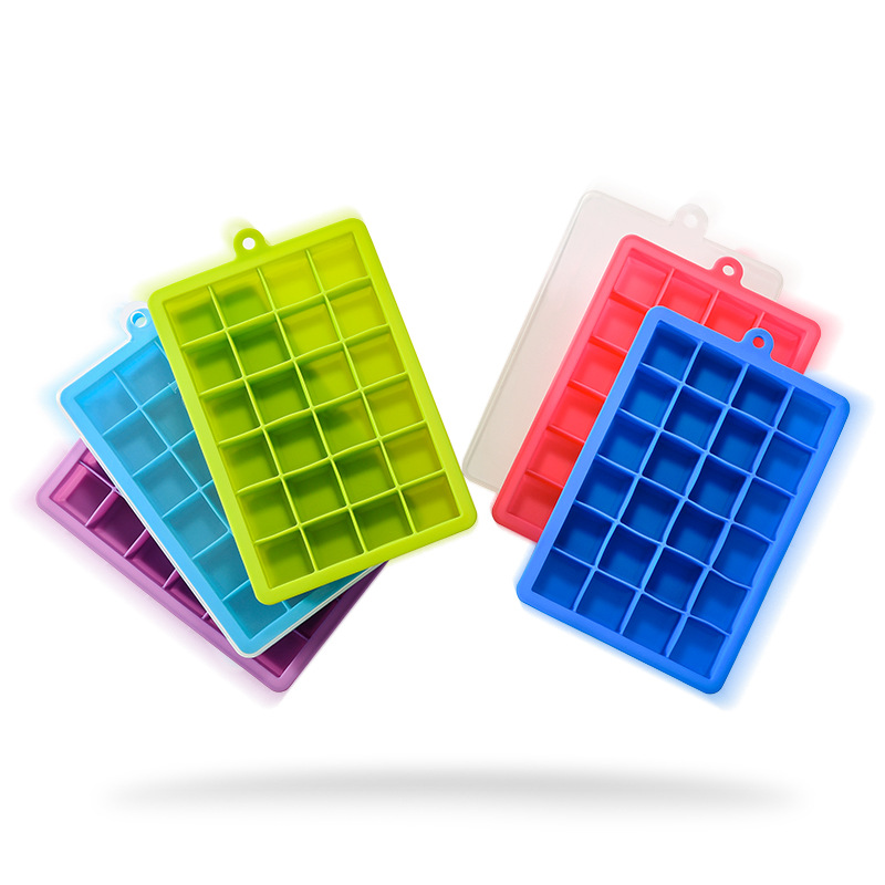 Food grade 24-hole silicone ice tray square ice box with lid food supplement puree, cheese, jelly mold