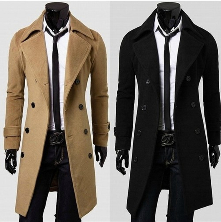 [M-4XL] Cross-border Autumn and Winter Long Double-breasted Windbreaker Men's Wool Coat Slim Fit Wool Coat Men